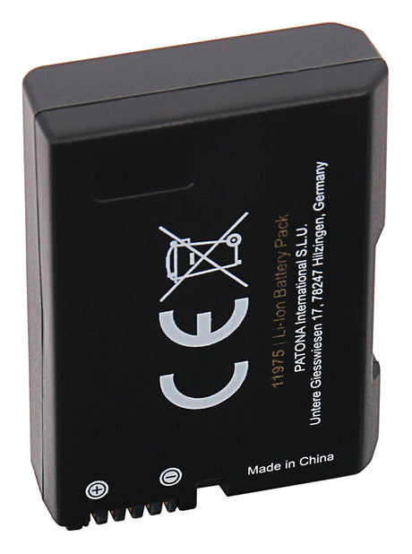 EN-EL14 battery back side with recycling and warning icons, Made in China text