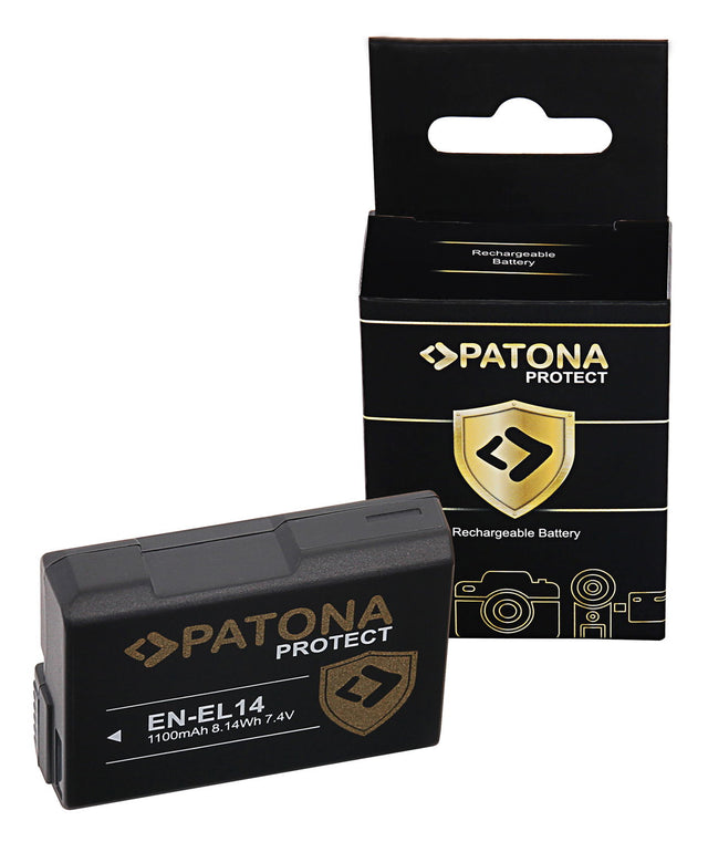 EN-EL14 rechargeable camera battery with Patona Protect packaging box, black