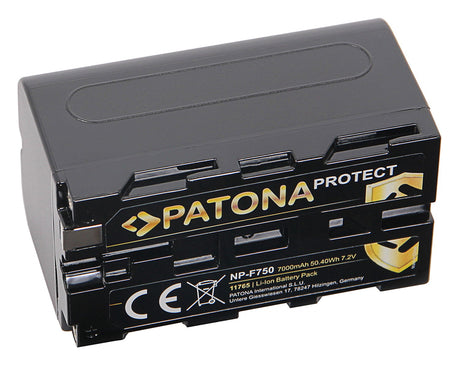 NP-F750 rechargeable battery, front branding with capacity and 7.2V markings