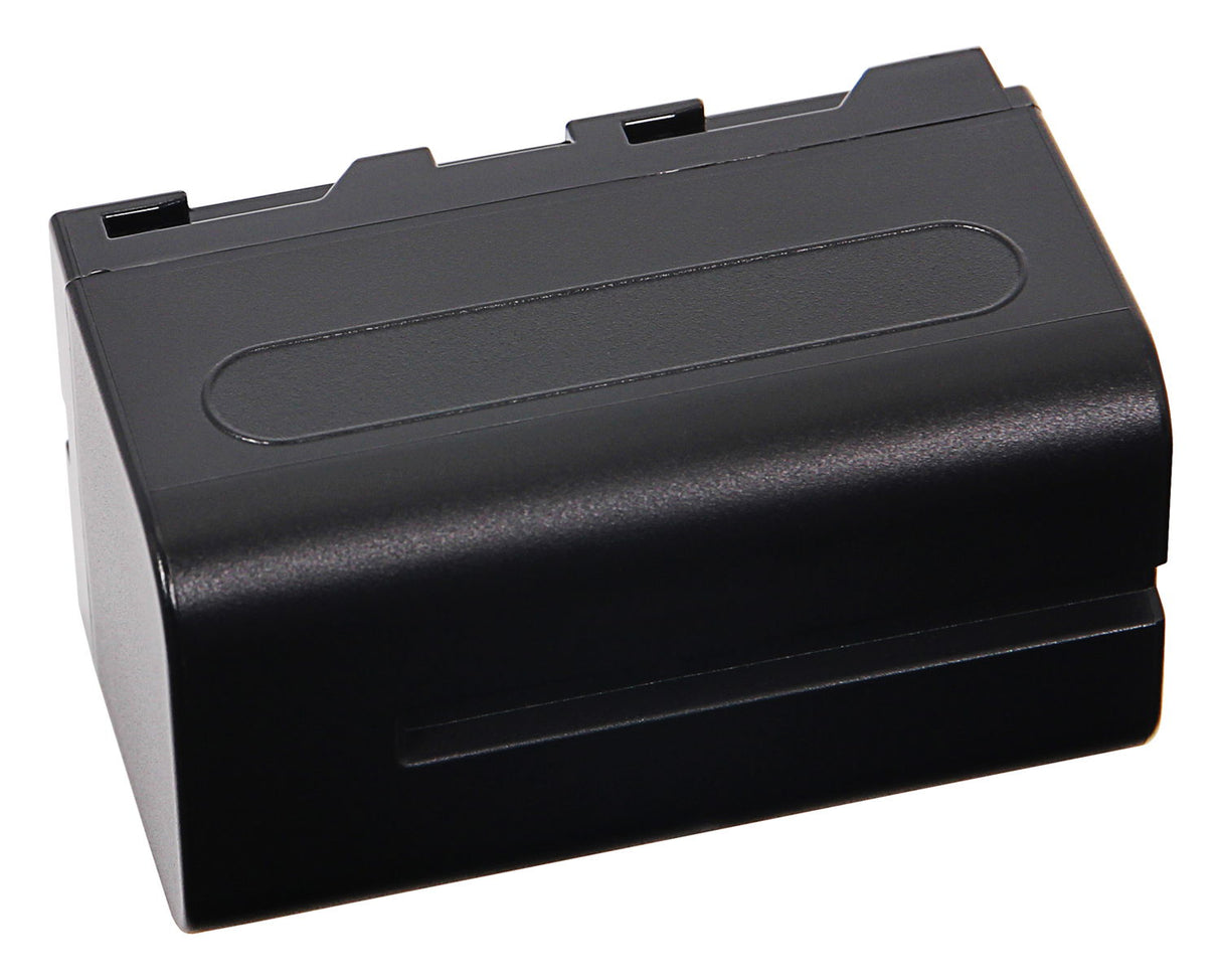 NP-F750 rechargeable battery, smooth black casing with oval top grip