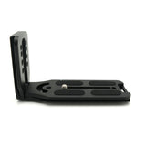 Black L-plate bracket angled view with textured platform and mounting screw