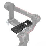 DJI RS/Ronin camera focus rod mount plate with measurement scale on gimbal