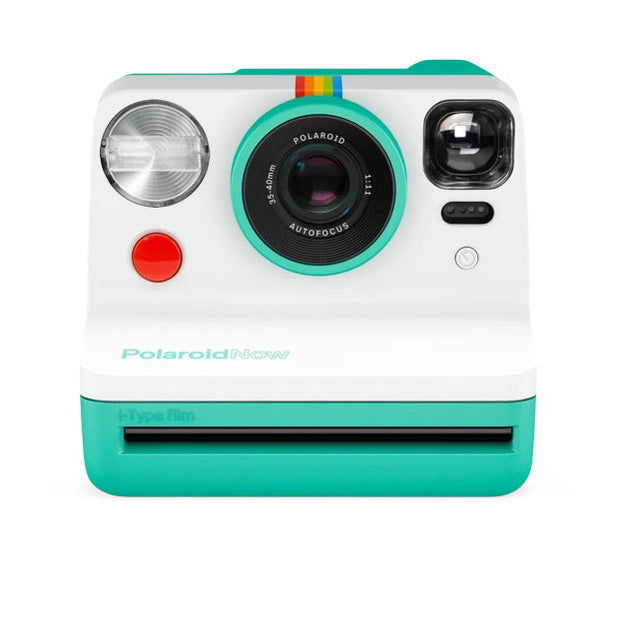 Mint instant camera with lens, flash, and red shutter button