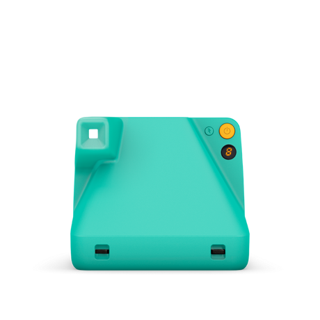 Mint instant camera back with viewfinder frame and power/settings buttons