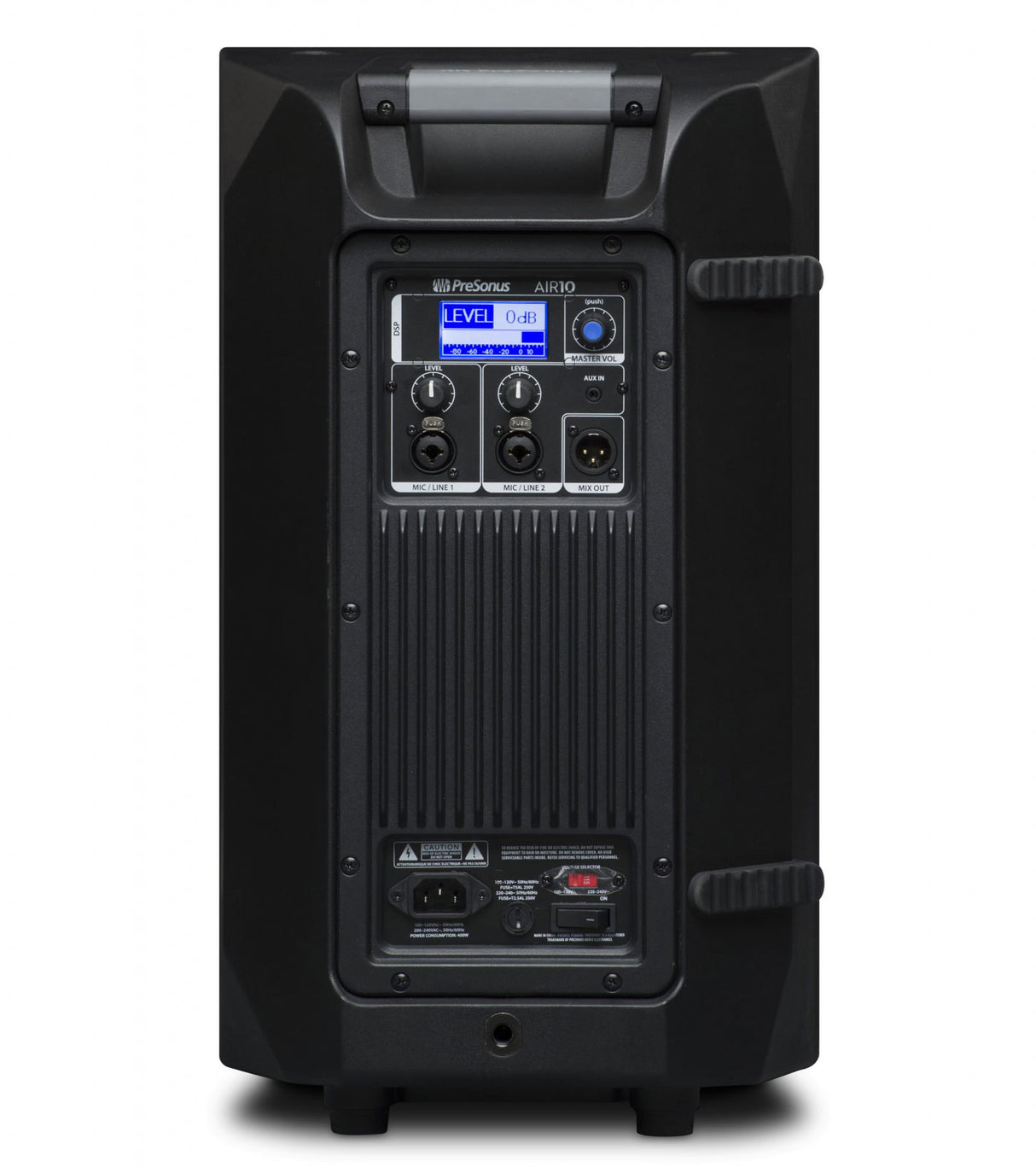 Boxă activă Presonus Air 10, panou spate cu conectori și comenzi, neagră