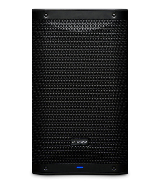 Boxă activă Presonus Air 10, față cu grilaj metalic negru și buton albastru