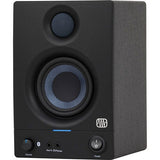 Black studio monitor speaker front view with top tweeter grille and large woofer driver.