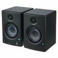 Pair of black studio monitor speakers with woofer and tweeter grilles