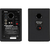 Back panel of black studio monitor speaker with ports, label area, and connection jacks