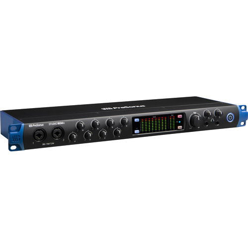 Presonus Studio 1824c USB-C audio interface with knobs and glowing level display