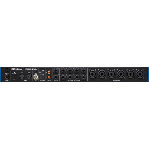 Studio 1824c rear I/O panel with audio jacks, ports, and control labels
