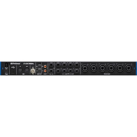 Studio 1824c rear I/O panel with audio jacks, ports, and control labels