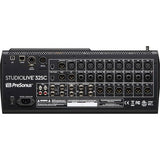 StudioLive 32SC rear panel with XLR and 1/4 in inputs, outputs, and power connector