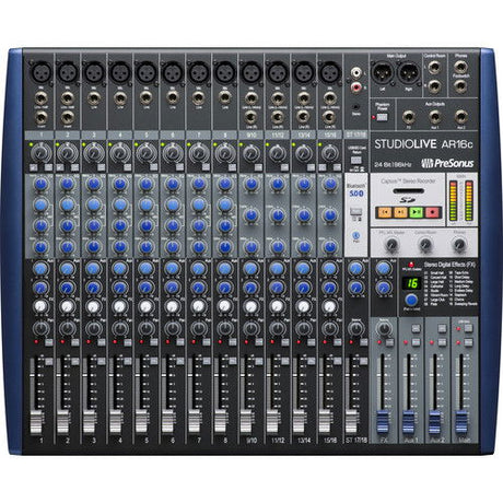 StudioLive AR16c mixer audio cu 18 canale, panou frontal cu faderuri și butoane