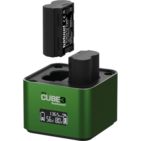 ProCube 3 twin battery charger with two slots, green and black body