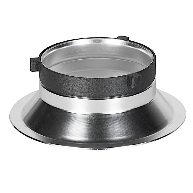 Beauty dish Bowens adaptor ring with black mount and silver metal base