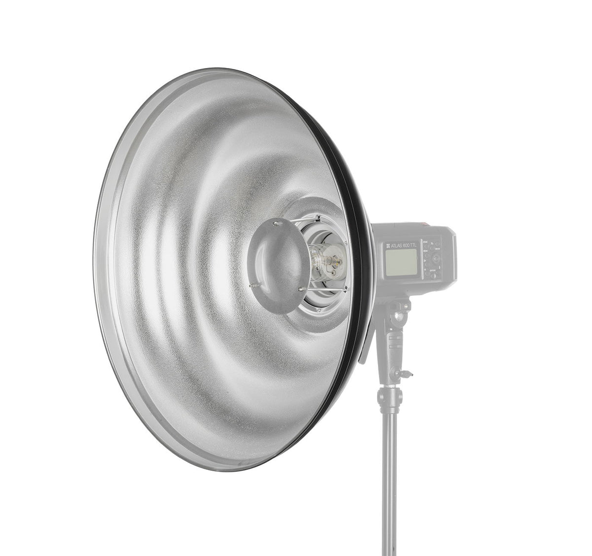 Wave 42cm beauty dish reflector with front mount ring, silver finish