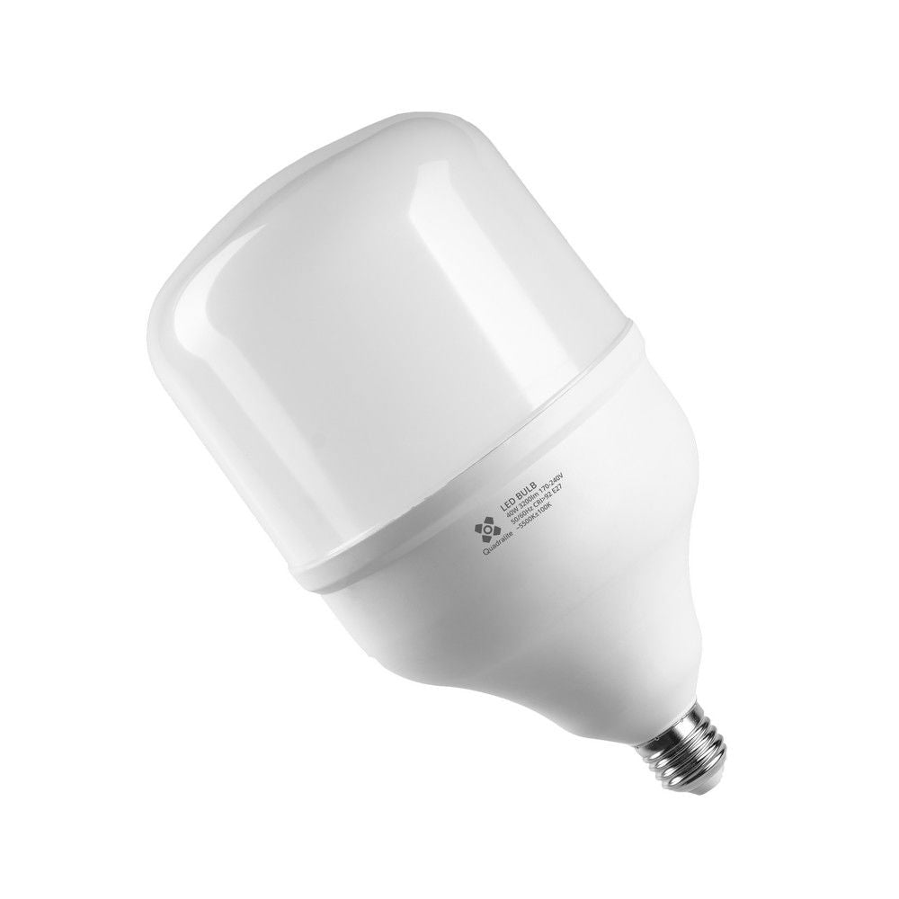 LED BEC E27 40W daylight bulb, angled view, white housing and screw base