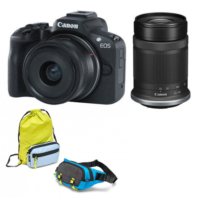 Set aparat foto Canon EOS R50 cu obiectiv și două huse/etui pentru lentile