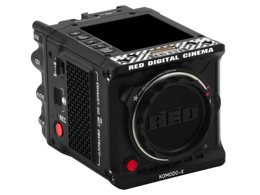 Komodo-X digital cinema camera body, black, front lens mount and control knobs