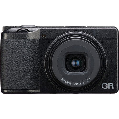 Black Ricoh GR III HDF compact digital camera with built-in lens, front view