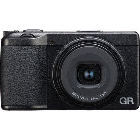 Black Ricoh GR III HDF compact digital camera with built-in lens, front view