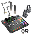 Set podcast pentru 2: mixer digital, 2 microfoane, căști și brațe suspendate