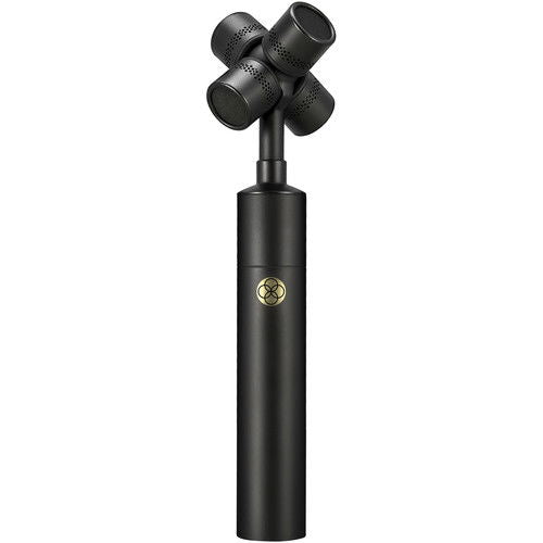 Black condenser microphone head with dual mesh grille and round body