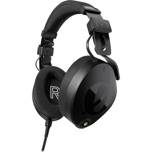 Black over-ear monitoring headphones with cable attached and swivel earcups