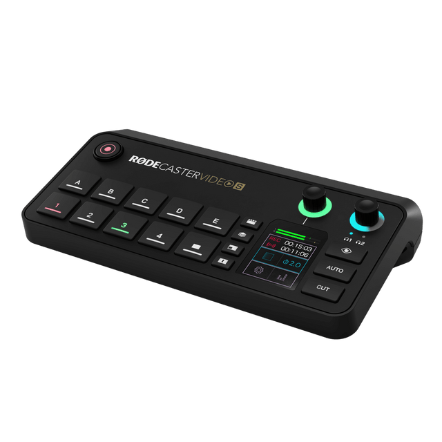 Consolă audio/video RODECaster Video S, panou cu butoane AUTO și CUT
