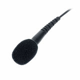 Black lavalier mic head with foam windscreen on wired cable