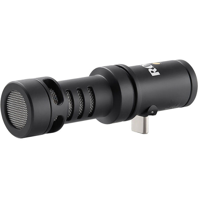 Directional USB-C video microphone with dual side grille heads, black body