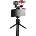 Universal vlogging mic kit with phone mount, mini LED light, and tripod handle
