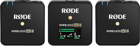 Wireless GO II transmitters, black, front panels with signal lights and display icons