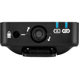 Wireless GO II transmitter/recorder side panel with ports, controls, and blue indicator buttons
