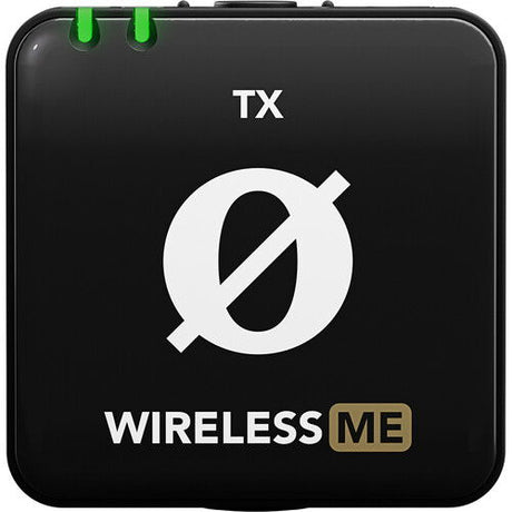Front view of black Wireless ME TX transmitter/recorder with Wireless ME branding