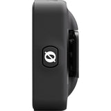 Side view of black Wireless ME TX transmitter/recorder with control icon and side ports