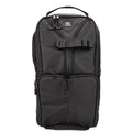 Black camera backpack with front harness straps and zip pocket, compact Skydex 10