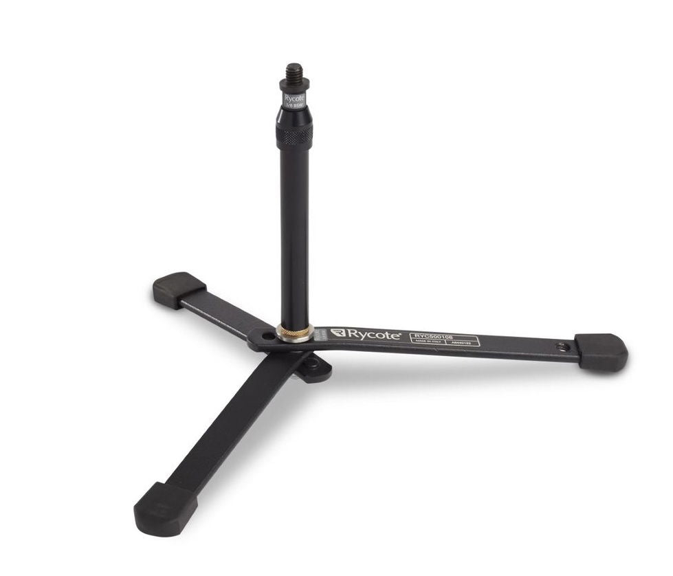 Black mini tripod stand base with 3/8 mounting post and center joint