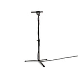 Black sound stand with microphone holder and boom bar, tripod base