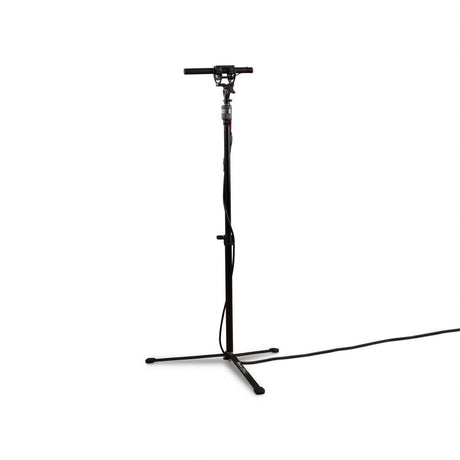 Black sound stand with microphone holder and boom bar, tripod base