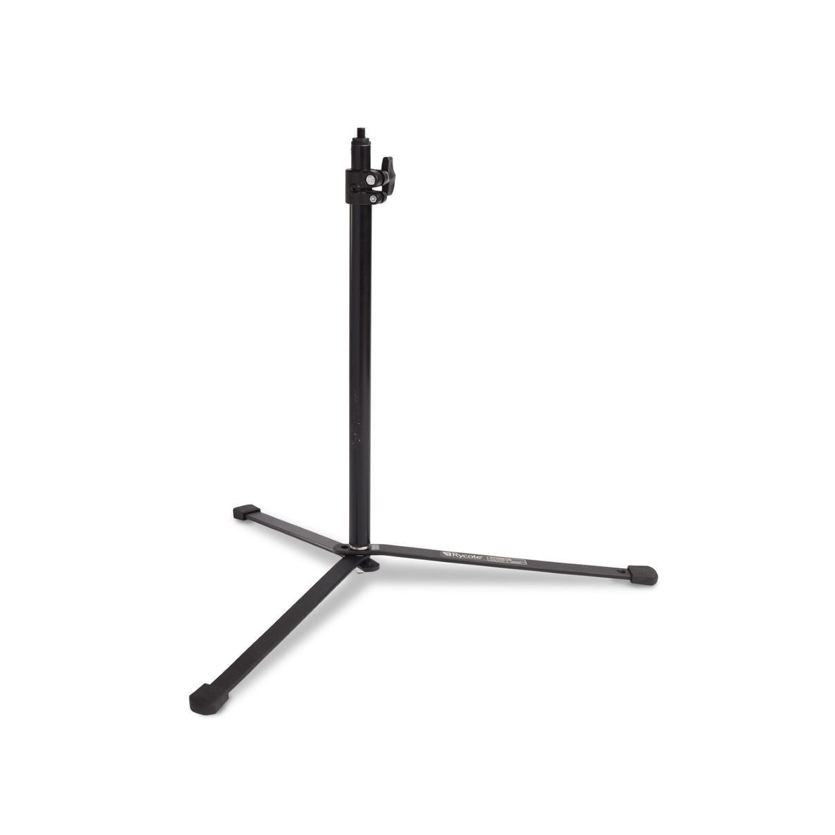 Black microphone stand with 3/8" thread, clamp head on tripod base