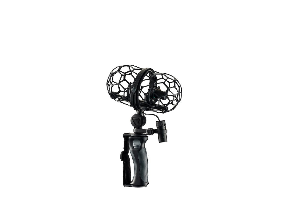 Microphone windscreen kit with black wire mesh cage and shock mount