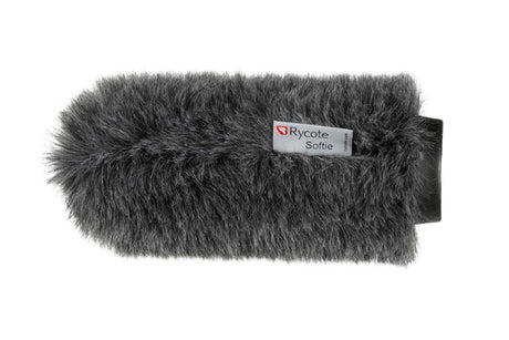 Protecție microfon shotgun 18 cm, blăniță gri densă, etichetă pe carcasa neagră