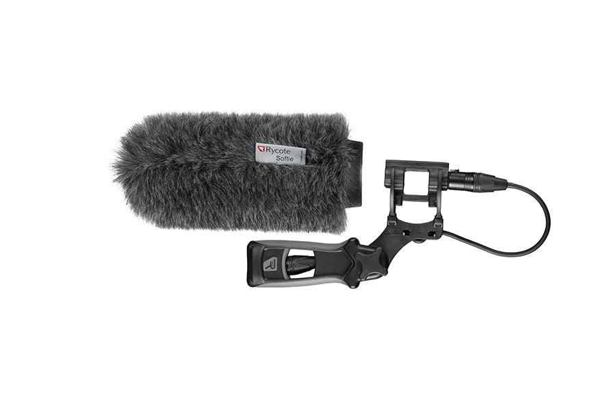 Protecție microfon shotgun 18 cm cu blăniță și suport negru, cu cablu