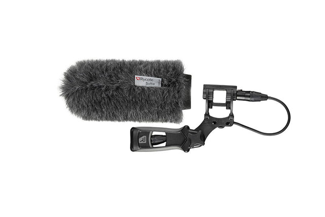 Protecție microfon shotgun 18 cm cu blăniță și suport negru, cu cablu