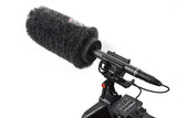 Rycote Softie NTG mic with black fuzzy windscreen and mounting clamp