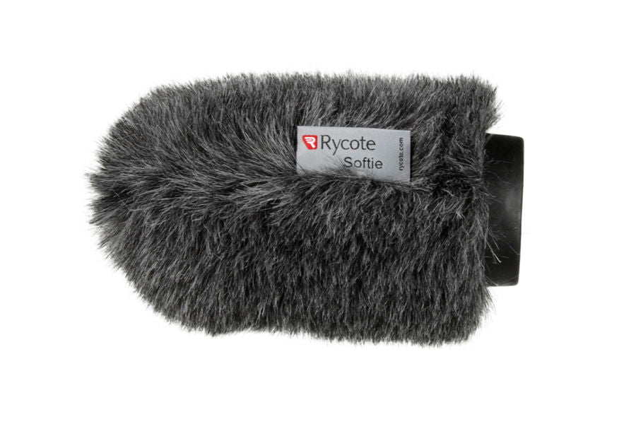 Gray Classic-Softie windscreen with white logo label on microphone cover
