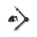 Articulating boom arm with super clamp and tightening knobs, black metal and rubber