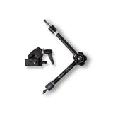 Articulating boom arm with super clamp and tightening knobs, black metal and rubber